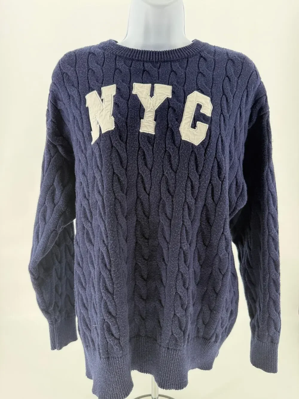 Faded Rose NYC Cable Knit Sweater Women's Medium Navy Blue Crewneck Long Sleeve